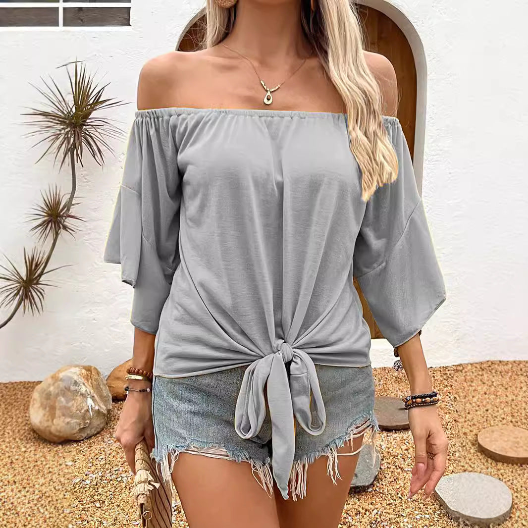 Damen Off-Shoulder Oberteil mit knotenförmigem Design und lässigen Flügelärmeln R&B