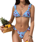 Damen Triangelbikini mit verspielten Rüschendetails und fruchtigem Muster R&B