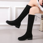 Damen Überknee-Stiefel mit samtiger Oberfläche und verstellbarem Schnürdetail R&B