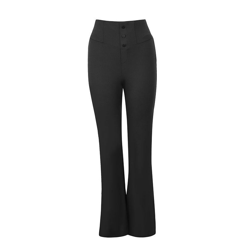 Damen Elegante Flared-Hose mit hohem Bund und klassischen Knopfdetails R&B