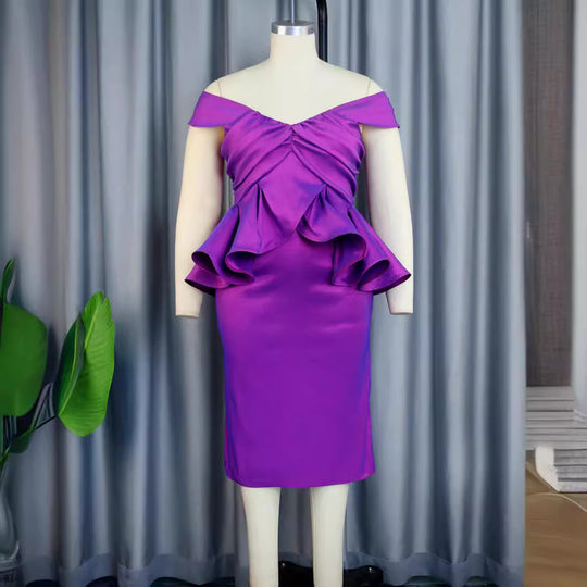 Damen Elegantes Abendkleid mit schulterfreiem Design und voluminösen Rüschen R&B