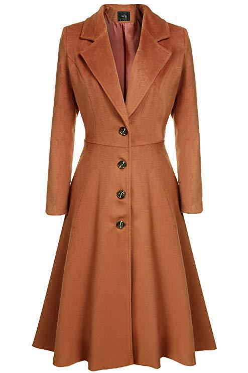 Damen Eleganter Wollmantel mit tailliertem Schnitt und langen Ärmeln R&B