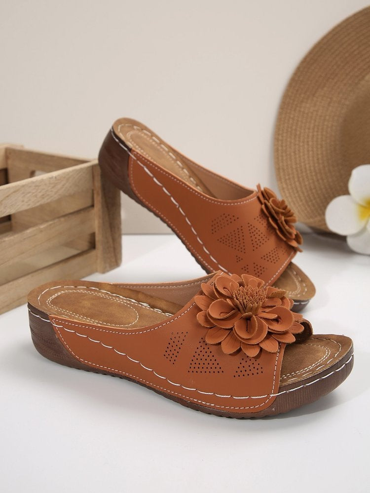 Damen Slip-On Sandalen mit floralem Design und offenem Zehenbereich R&B