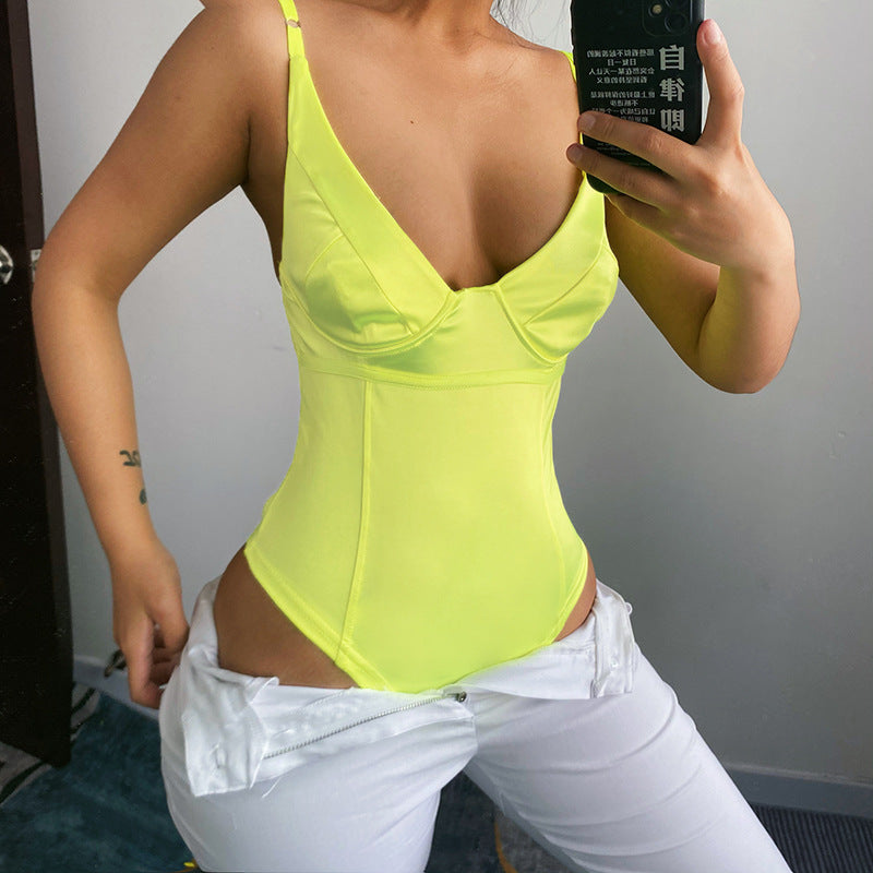 Damen Satin-Bustier-Top mit tiefem V-Ausschnitt und eleganter Passform R&B