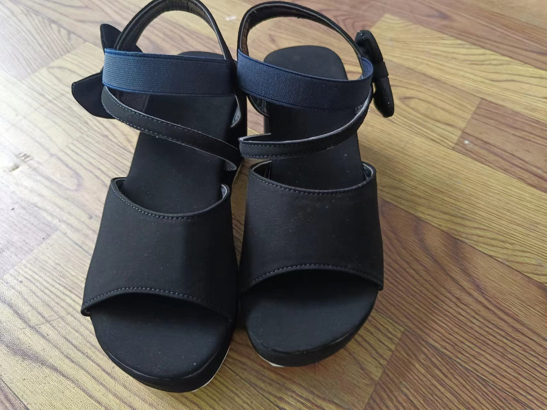 Damen Wedge-Sandalen mit dekorativem Schleifen-Detail und elastischem Riemen R&B