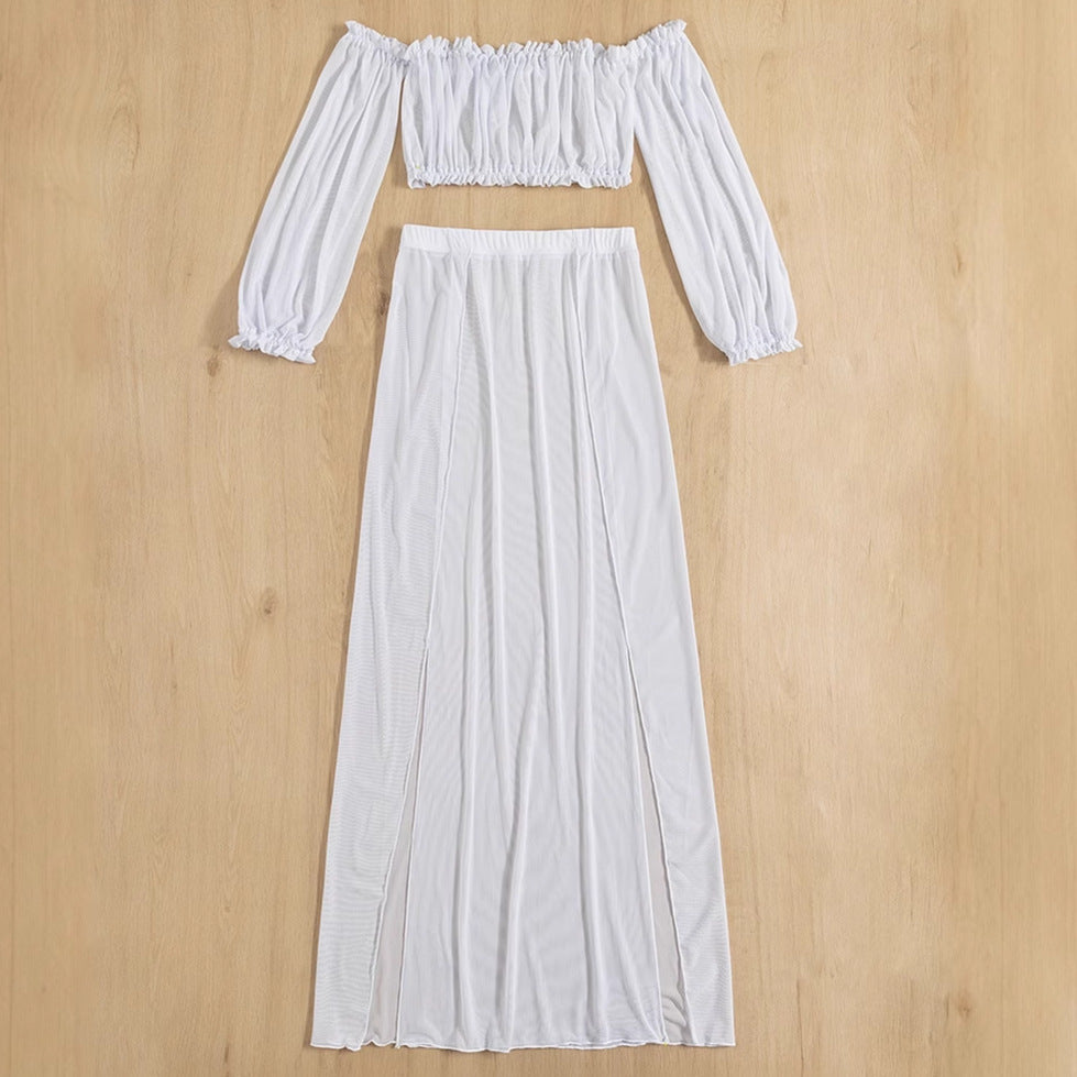 Damen Elegantes Strandkleid mit schulterfreiem Design und tiefen Seitenschlitzen R&B