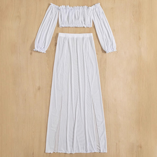 Damen Elegantes Strandkleid mit schulterfreiem Design und tiefen Seitenschlitzen R&B