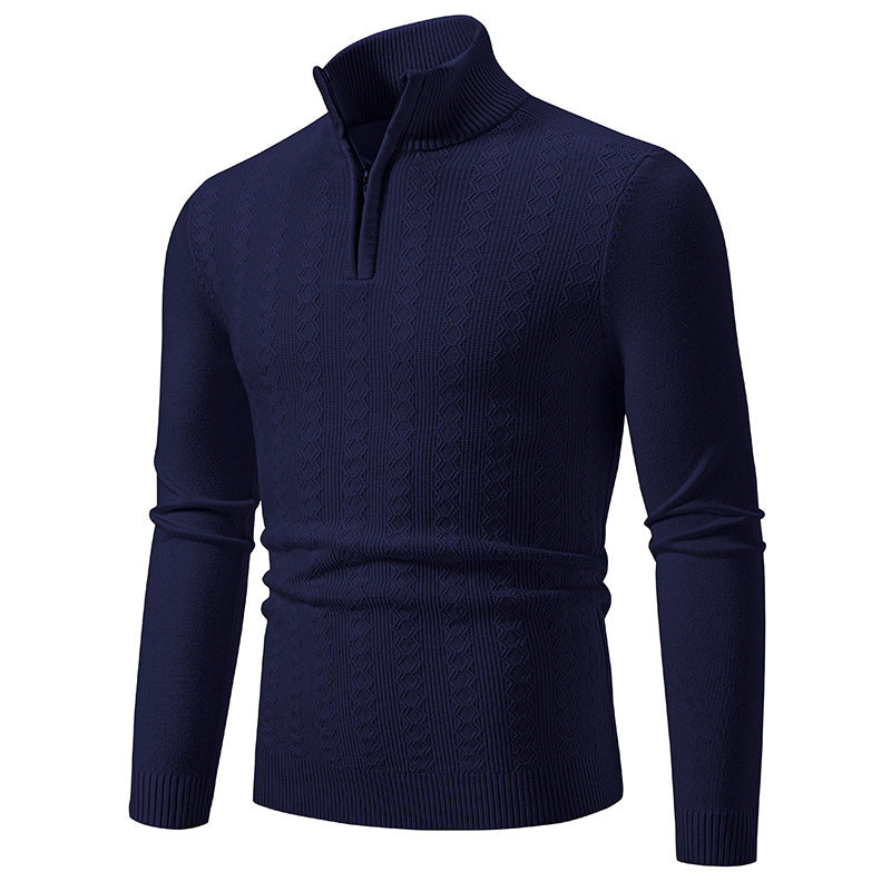 Herren Strickpullover mit Reißverschluss und grafischem Zopfmuster R&B
