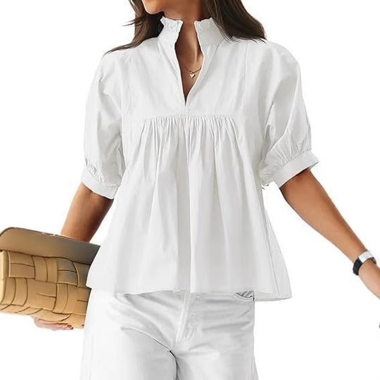 Damen elegante kurzärmlige Bluse mit Rüschendetails und lässigem Schnitt R&B