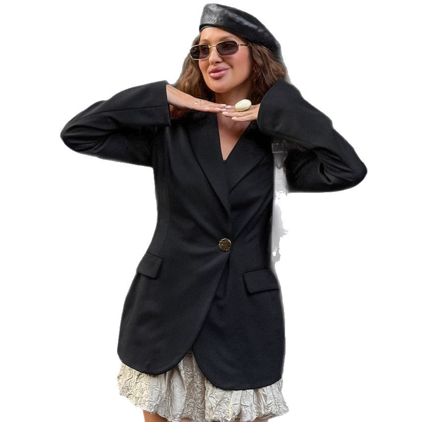 Damen Eleganter Blazer mit asymmetrischer Silhouette und goldenen Knopfdetails R&B