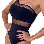 Damen einseitiger Badeanzug mit transparenten Einsätzen R&B