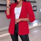 Damen nan taillierter Longblazer mit umlegbarem Revers aufgekrempelten Ärmeln und verdeckten Eingrifftaschen R&B