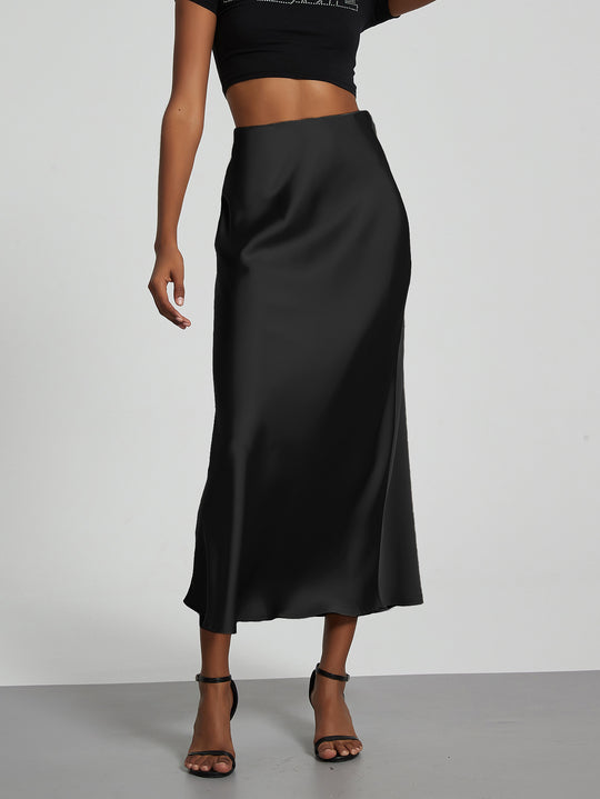 Damen Stilvolle Satin-Stretchrock mit hohem Bund und fließendem Schnitt R&B