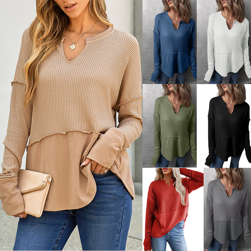 Damen lässiger Knit-Pullover mit V-Ausschnitt und Struktur R&B