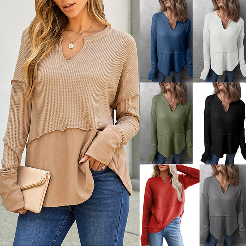 Damen lässiger Knit-Pullover mit V-Ausschnitt und Struktur R&B