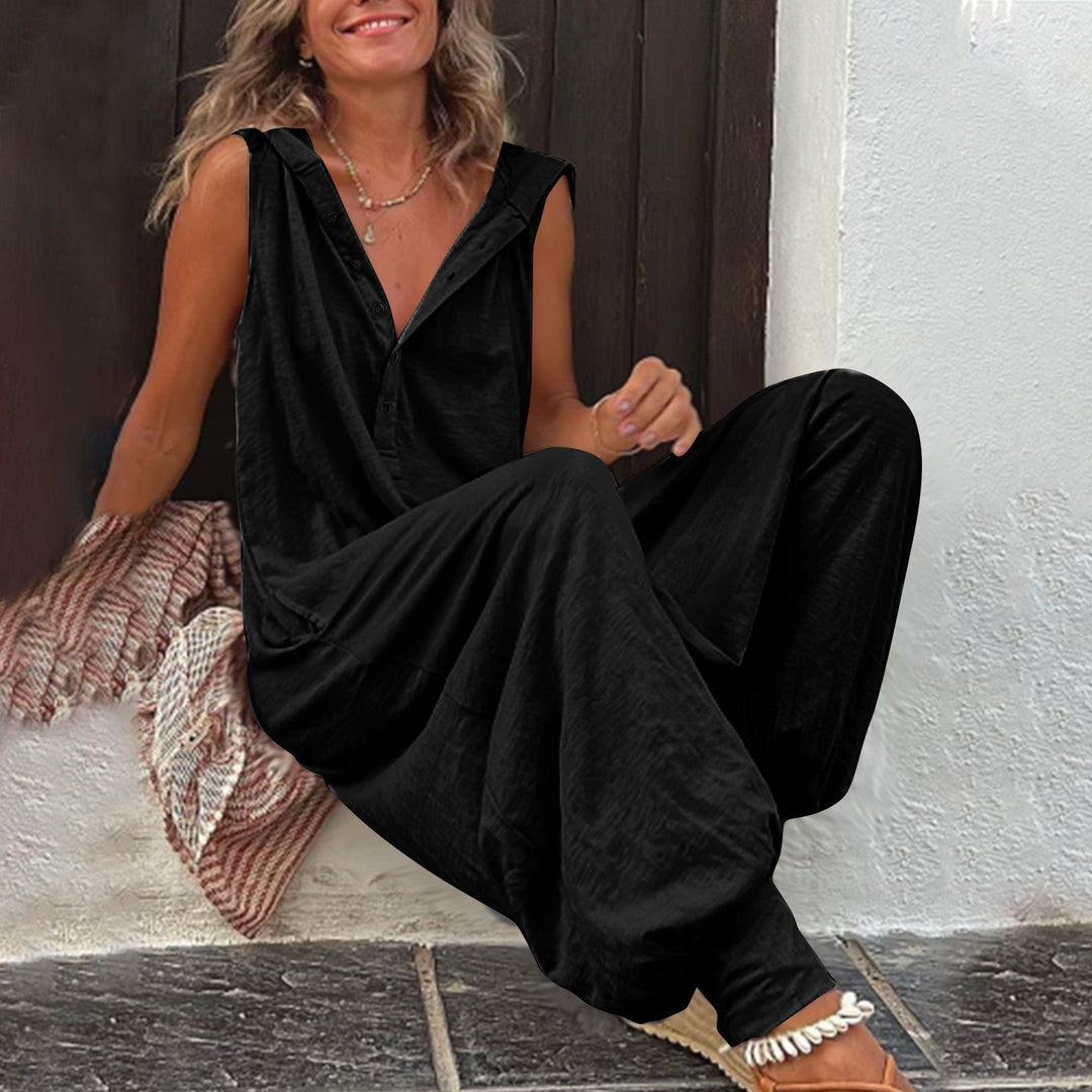 Damen Lässiger Jumpsuit mit Knopfverschluss und praktischen Seitentaschen R&B