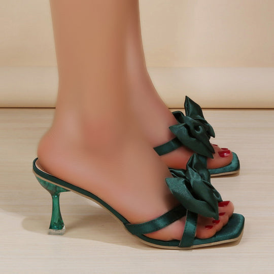 Damen elegante Sling-Sandalen mit glänzenden Schleifen und transparentem Absatz R&B