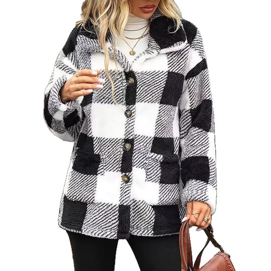 Damen Kuschelige Karofleecejacke im Casual-Stil R&B