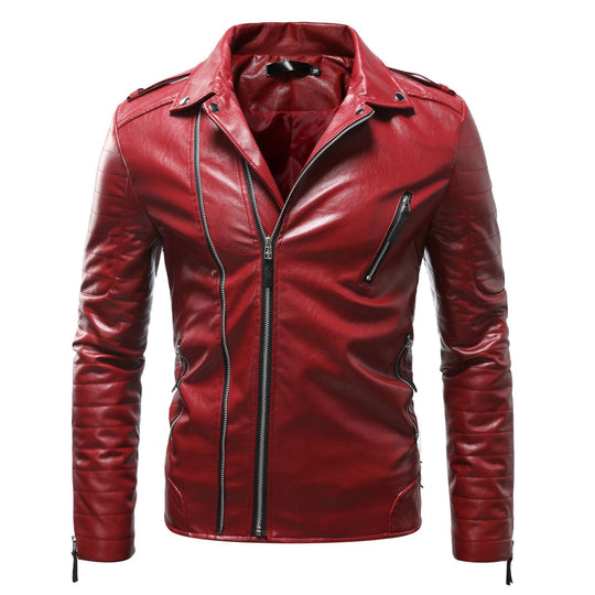 Herren Leder Bikerjacke mit Taschen