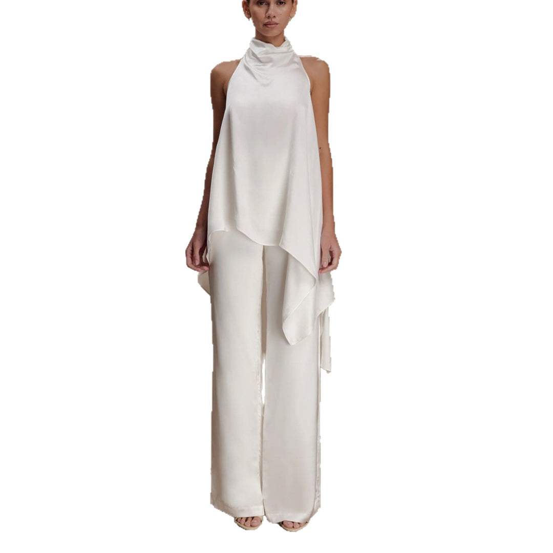 Damen elegantes satinierter Einteiler mit asymmetrischem Schnitt R&B