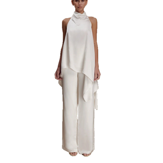 Damen elegantes satinierter Einteiler mit asymmetrischem Schnitt R&B