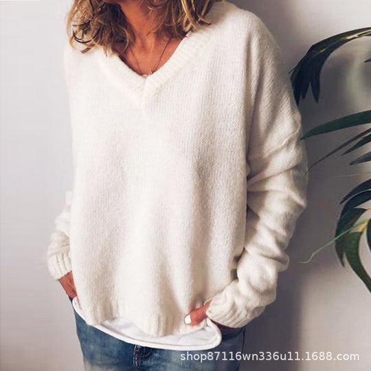 Damen V-Ausschnitt Pullover aus weichem Strick R&B