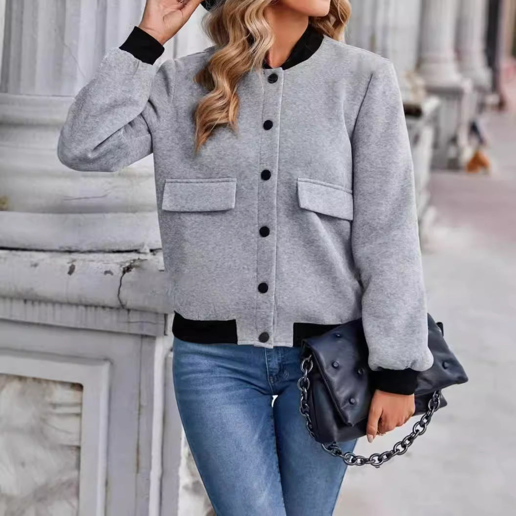 Damen Bomberjacke mit Taschen und kontrastierendem Kragen R&B