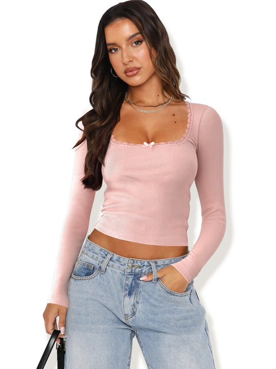 Damen Langarmshirt mit eleganter Rüsche und körpernaher Passform R&B