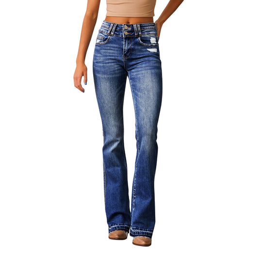Damen Flared Jeans mit lässigem Schnitt und modischen Destroyed-Details R&B