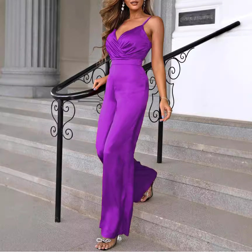 Damen eleganter Jumpsuit mit schmalen Trägern und einem fließenden Schnitt R&B