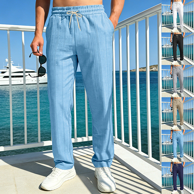 Herren nan Ferien-Loungehose aus atmungsaktivem Leinen‑Baumwollmix mit elastischem Bund und geradem Bein R&B