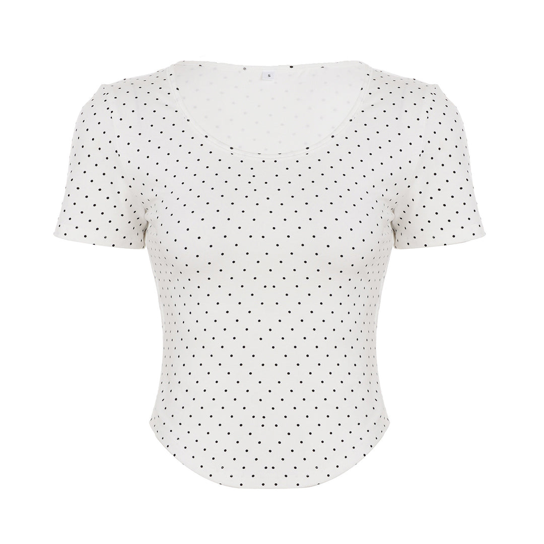 Damen Polka-Dot Shirt mit Rundhalsausschnitt und figurbetontem Schnitt R&B