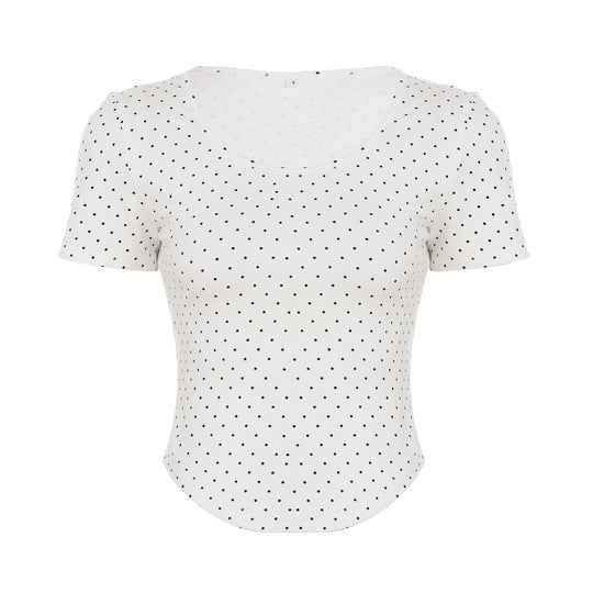 Damen Polka-Dot Shirt mit Rundhalsausschnitt und figurbetontem Schnitt R&B