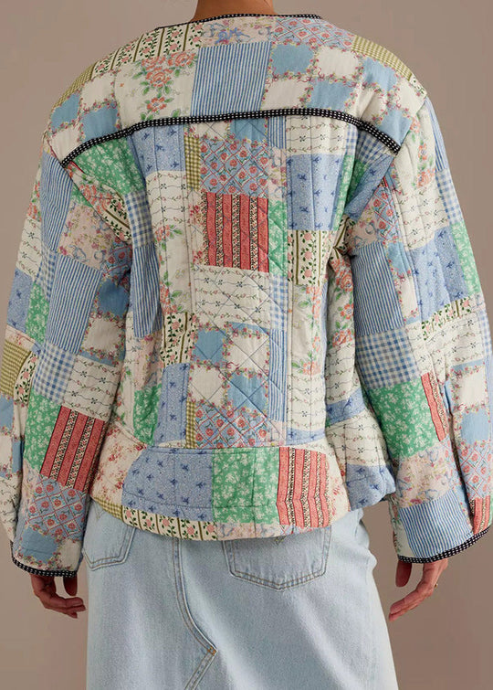 R&B | Patchwork - Baumwoll-Quilted-Jacke mit Rundhals