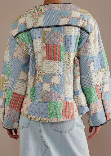 R&B | Patchwork - Baumwoll-Quilted-Jacke mit Rundhals