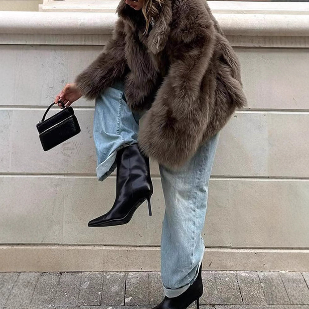 Damen Kunstfelljacke mit hochschließendem Kragen und luxuriösem Design R&B