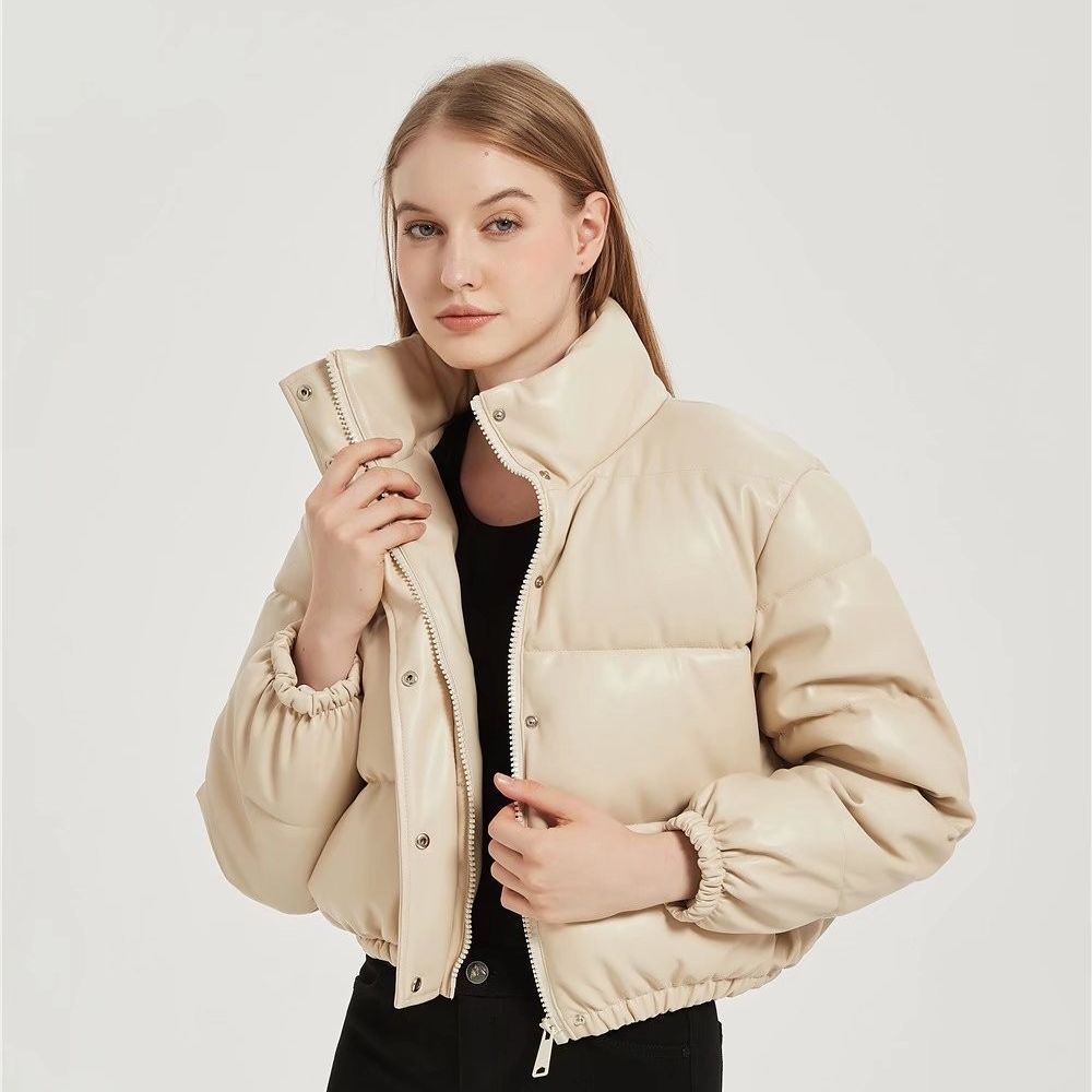 Damen kurz geschnittene Steppjacke mit hohem Kragen und elastischen Bünde R&B