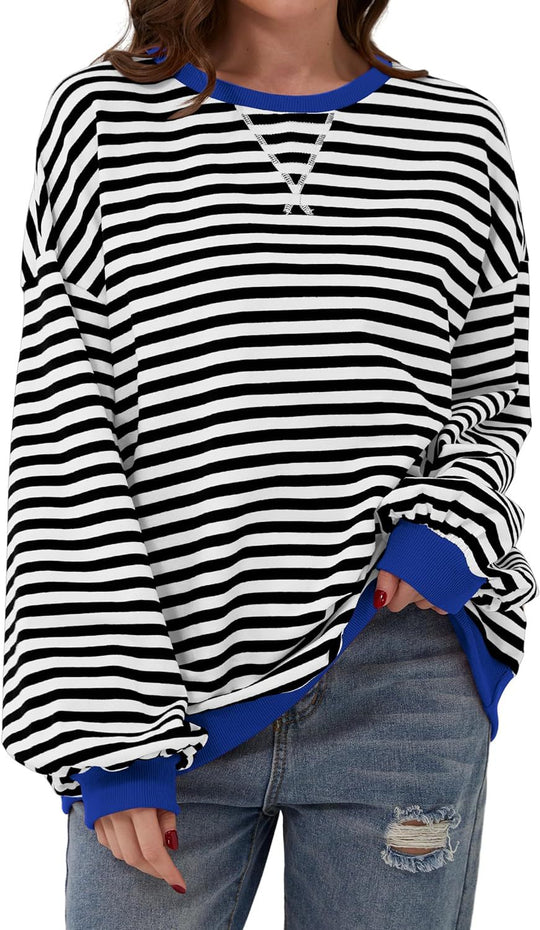 Damen Lässiger Sweatshirt mit bunten Streifen und weitem Schnitt R&B