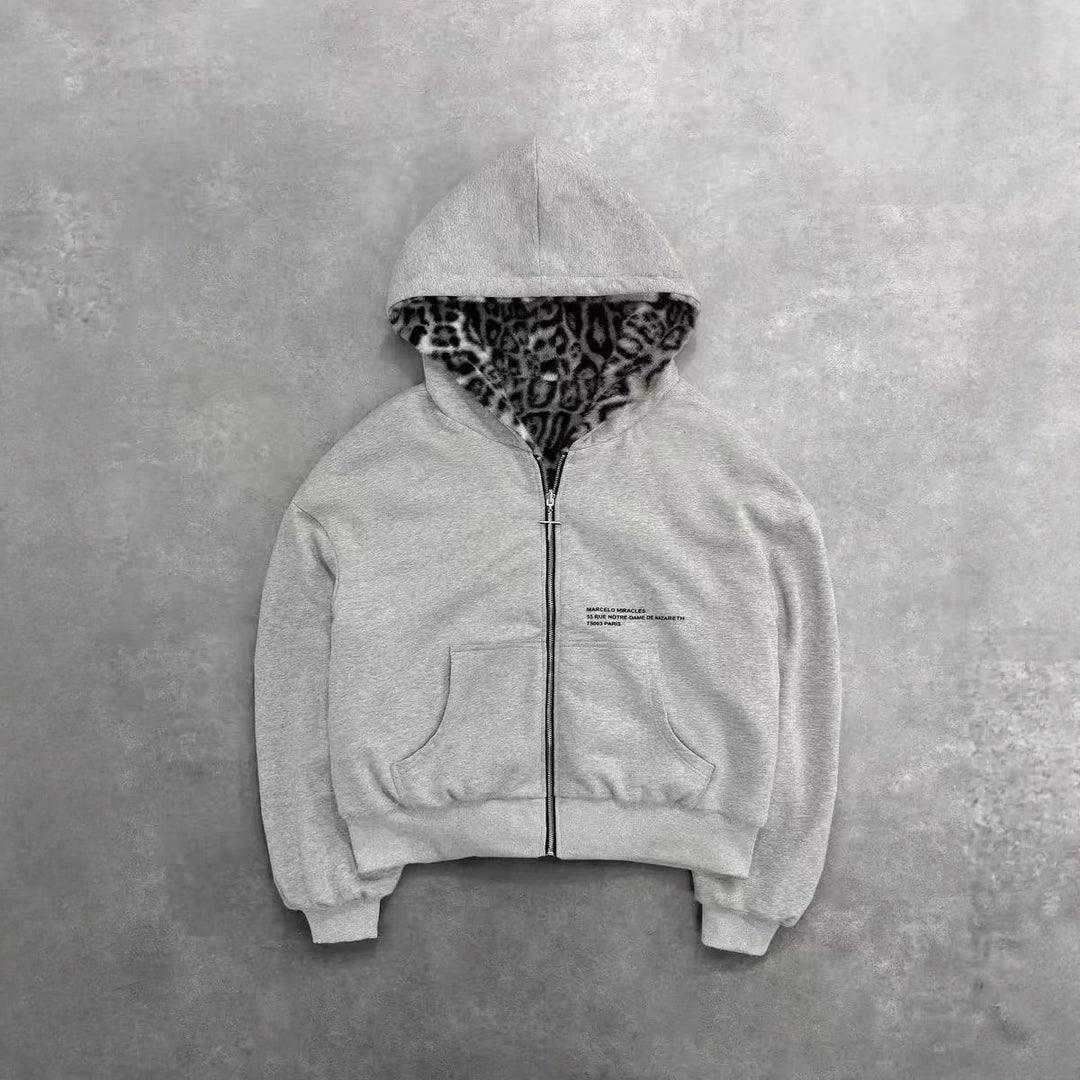 Unisex nan gefütterte Kapuzenjacke kurz geschnitten mit Kreuz-Reißverschluss R&B