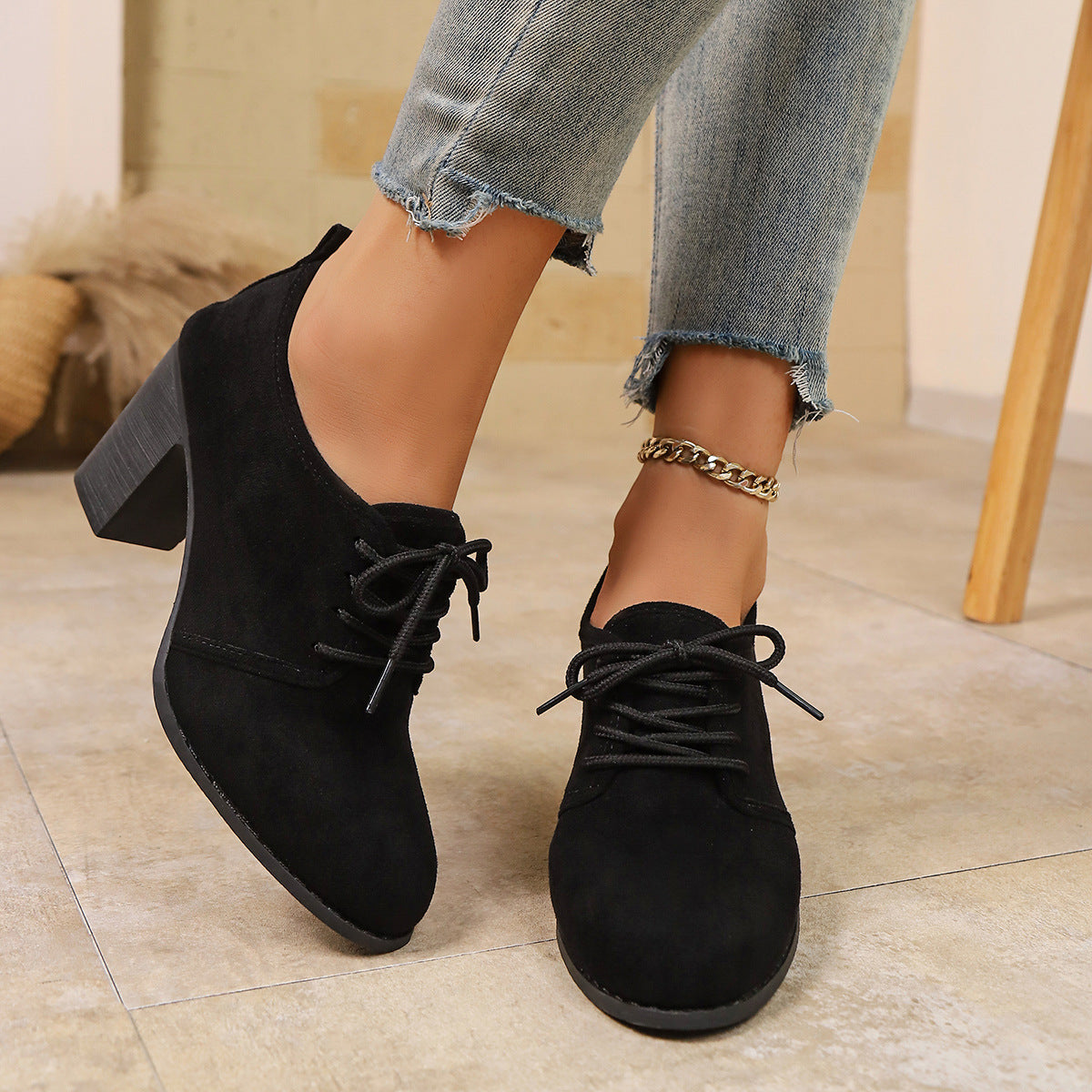 Damen elegante Plateau-Schnürschuhe mit modischem Blockabsatz und komfortablem Fußbett