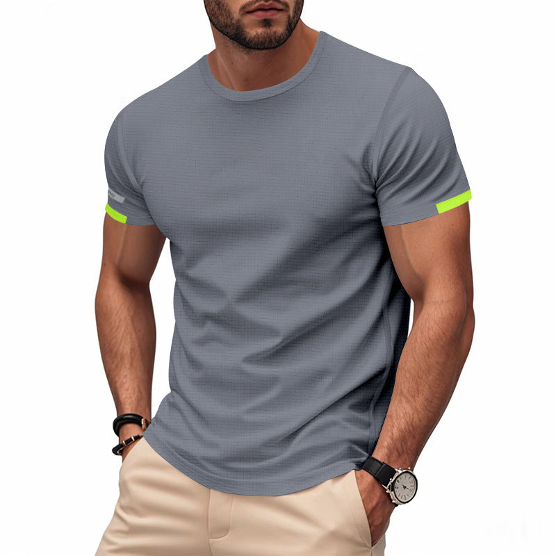 Herren nan athletisches Funktions-T-Shirt mit Rundhalsausschnitt, körpernahem Stretchschnitt und kontrastierendem Ärmelsaum R&B