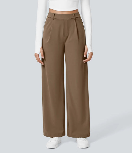 Damen nan hochgeschnittene Bundfaltenhose mit weitem Bein, Gürtelschlaufen und seitlichen Eingrifftaschen R&B