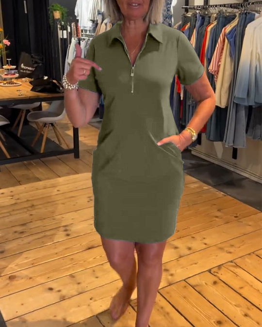 Damen Freizeitkleid mit modernem Reißverschluss und praktischen Seitentaschen Heidi-Mode
