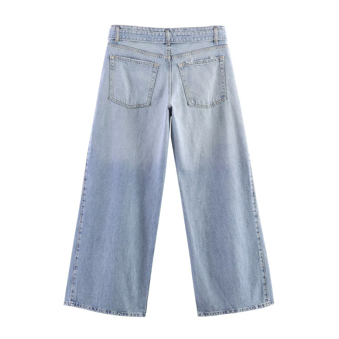 Damen weite Jeans im modernen Schnitt mit hohen Seitenöffnungen R&B