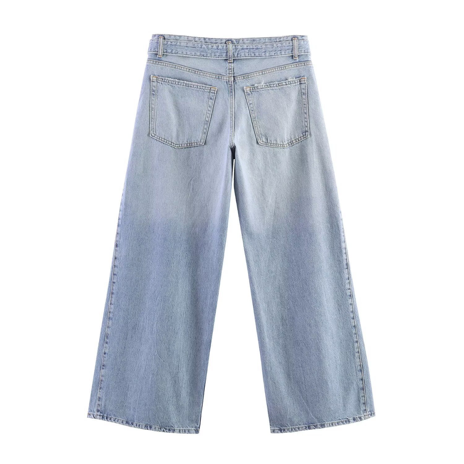 Damen weite Jeans im modernen Schnitt mit hohen Seitenöffnungen R&B