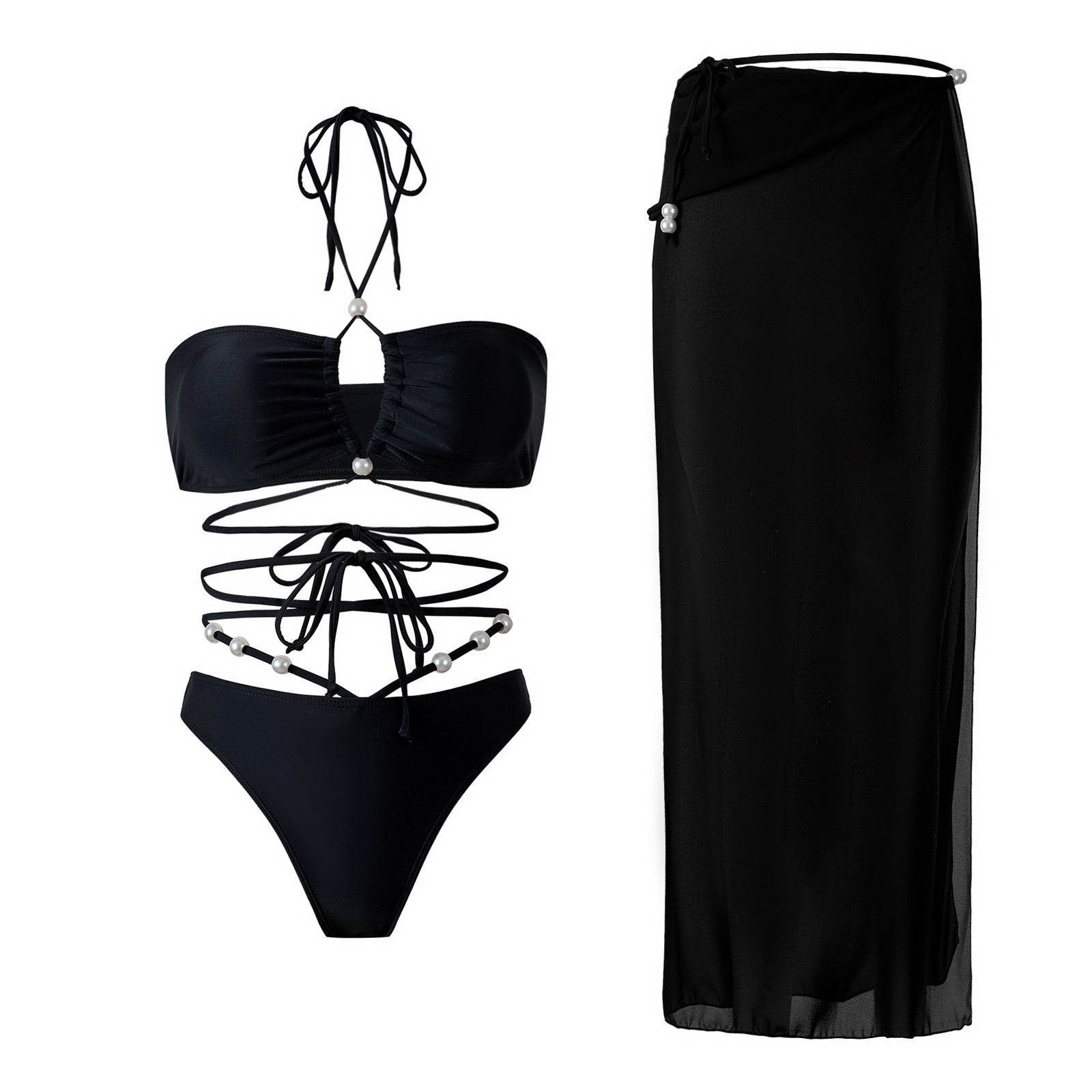 Damen Bikini-Set mit raffinierten Linien und eleganten Perlendetails R&B