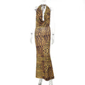Damen Elegantes Maxikleid mit tiefer Halslinie und aufregendem Muster R&B