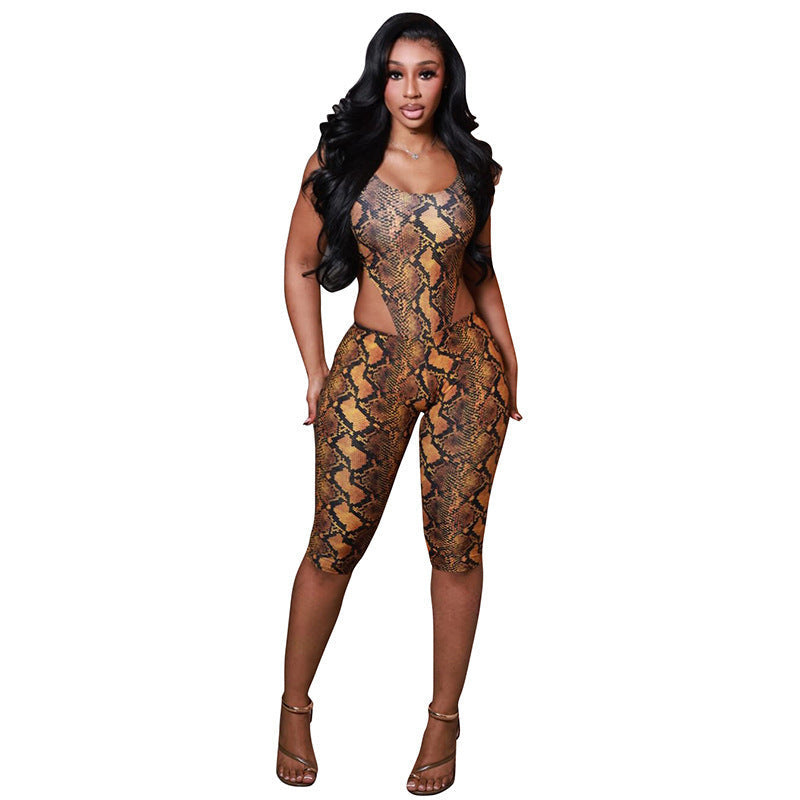 Damen Sexy Einteiler im Schlangenprint mit Cut-Out-Details R&B