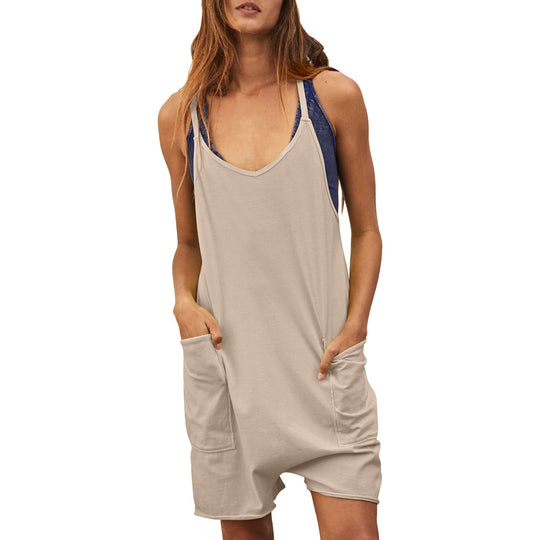 Damen komfortabler Overall mit tiefem Ausschnitt und praktischen Taschen R&B