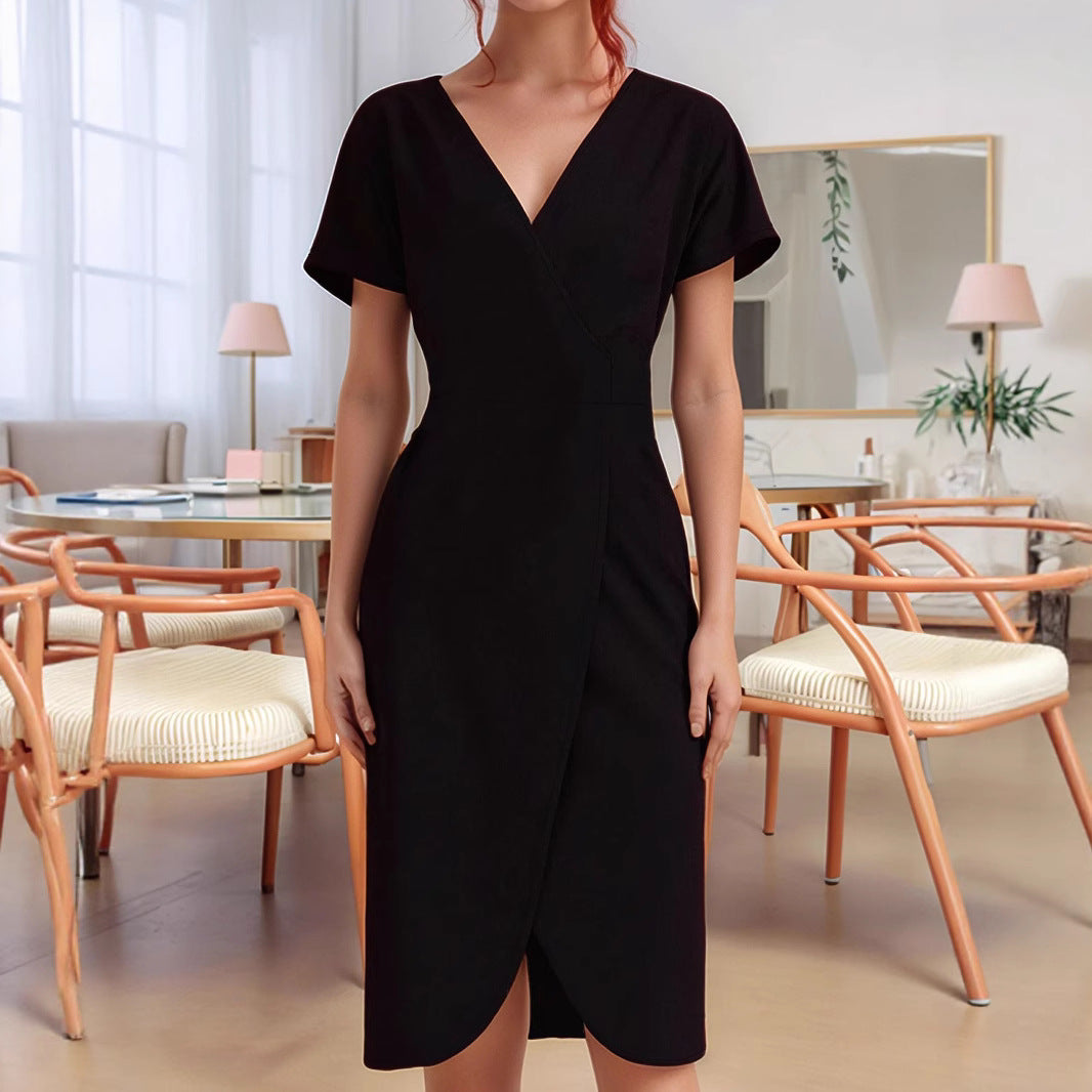Damen Wickelkleid mit tiefem V-Ausschnitt und figurbetonter Passform R&B
